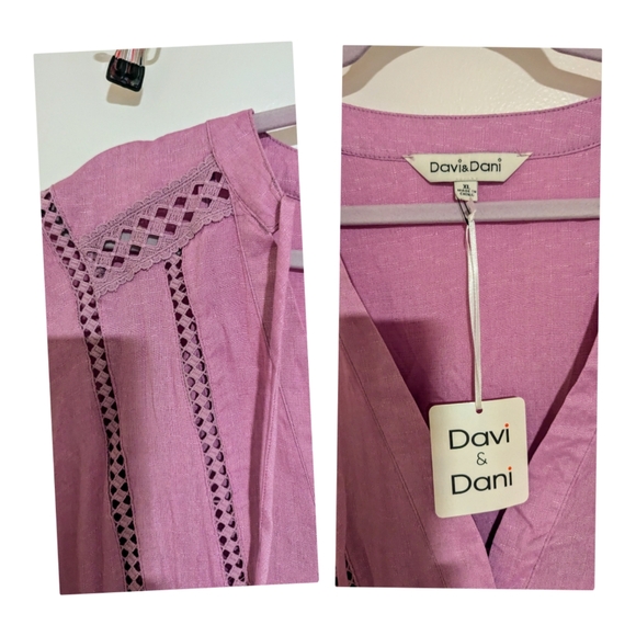 Boutique brand NWT Lace Inset Split Neckline Tie Closure Mini Dress size XL - Picture 3 of 4